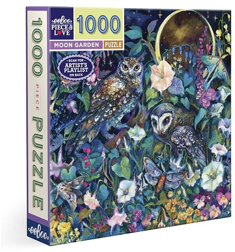 eeBoo- Piece & Love: Moon Garden-1000 pc Puzzle de 1000 Piezas de jardín Escena Nocturna Florida a la luz de la Luna-Dimensiones: 58,5 x 58,5 cm (PZT726)