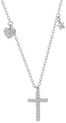 HinDaLi 925 Sterling Silver Cross Necklace for Women Girls Ladies Cubic Zirconia Star Heart Cross Pendant Necklaces Silver Crucifix Pendant Women Sparkly Crystal Chain Jewelry