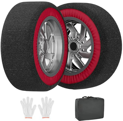 SUNYRISY 2er Set Textile Schneeketten, Textilschneekette Snow Sock, Anti-Rutsch Universal Auto Schneeketten Notfallzugketten, Car Snow Chains Rot, L