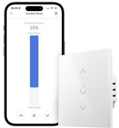 Meross WLAN rullgardinsswitch, smart persiennbrytare, 1% precisionskontroll, neutral ledare krävs, schema och offline-kontroll, kompatibel med Alexa/Google/SmartThings, 80 × 80 mm, 1 st