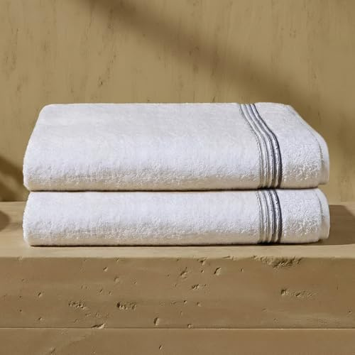 VOUCLER – Misty Juego de 2 Toallas De Baño Blanco 100x160 cm | Pack Toalla De Baño 100% Algodón Turco 650GSM Super Absorbente | Toallas Baño de Lujo Suaves | Certificado Oeko-Tex®
