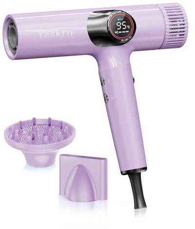 Asciugacapelli Ionico con Diffusore, Motore Brushless Professionale per Asciugatura Rapida, Display LED, Controllo Temperatura NTC, Leggero e Silenzioso, per Capelli Lisci e Spessi