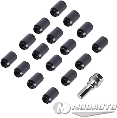 M MODAUTO Juego de Tuercas Abiertas para Esparrago Rueda o Separadores, con Llave de Apriete Hexagonal, Paso de Rosca M12 X 1,5mm, 20Pcs, Modelo F320BBK, Color Negro