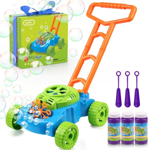 Lydaz Bubble Lawn Mower for Toddlers 1-3, Kids Bubble Machine for 1-Year-Old Boys Toy Gifts, Gardening Easter Basket Stuffers Birthday Toys, Push Summer Outdoor Toys for Preschool Baby Boys Age 1 2 3