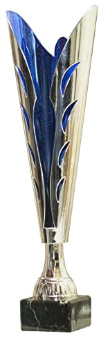 tecnocoppe Coppa in ABS Cromato e Blu. La Silhouette della Coppa rappresenta Un Simbolo di Vittoria. Altezza di 34,50 cm. Targhetta Personalizzata Omaggio Premiazioni Sportive