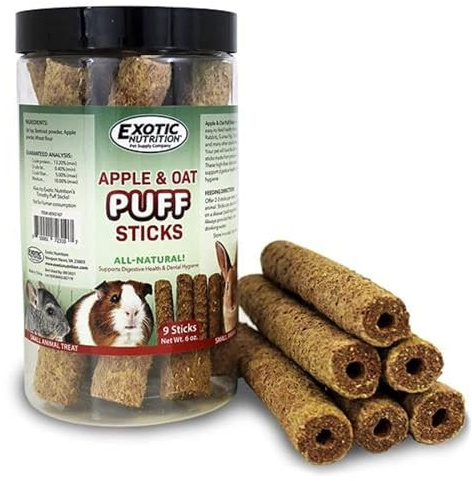 Apple & Oat Puff Sticks (6 oz.) - Healthy Natural High Fiber Chew Treat Made with Oat Hay - Rabbits, Guinea Pigs, Hamsters, Chinchillas, Degus, Prairie Dogs, Squirrels, Skunks, Opossums, Small Pets