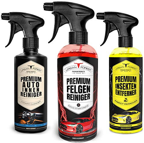 URBAN FOREST Set VALORI DETERGENTE Auto | Detergente per Interni Auto e Cura degli Interni + detergente per Cerchioni 1000 ml + smacchiatore per autoveicoli e vetri 500 ml | Prodotto in Germania