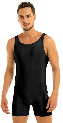 Nyeemya Men's Stretchy One Piece Sleeveless Unitard Romper Gymnastic Sport Bodysuit Boy Leg Bikini Leotard