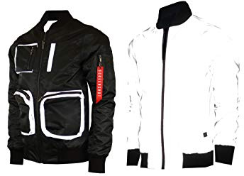 SCREENSHOT-S51053 Hip-Hop Urban Fashion Bomber Jacket - Outdoor Lightweight Streetwear Reversible Reflective Multipockets Zip Up Top-Black-Small