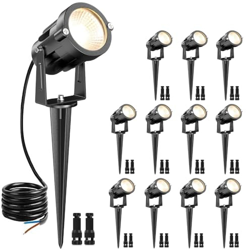 15W Low Voltage Landscape Lights, LEDVIE 12 Pack LED Landscape Lighting Outdoor 12V Warm White LED Landscape Light Waterproof Garden Pathway Lights Wall Tree Flag Spotlight with Spike Stand