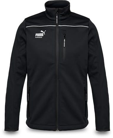 PUMA arbetskläder jacka för män av mjukt skal i tre lager – vattenavvisande och vindtät – Slim Fit – softshelljacka arbetsjacka för hantverk, produktionslogistik och byggbransch, svart, XXL