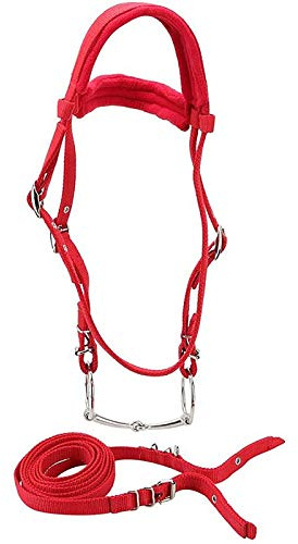 TopHomer Bride de filet de cheval avec rêne, harnais de licol de cheval réglable rouge, têtes de cheval, foret de cheval avec coussin doux pour cheval (petit, rouge)
