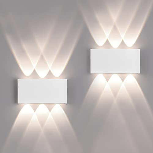 2 Pack Lampada da Parete Esterno/Interno LED Applique da Esterni 12W 1200LM Up Down Faretto da Parete IP65 Impermeabile Moderno Lampade Muro Alluminio Bagliore su e giù (Bianco 4500K luce naturale)