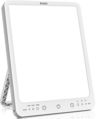 Suxio Happy Lamp - Scatola per terapia della luce da 10000 Lux, 3 modalità di temporizzazione, controllo touch con funzione di memoria, sollevatore dell'umore portatile per casa/ufficio