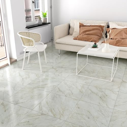 Yullpaper PVC-golvbeläggning självhäftande 24 stycken kakeldekaler golv grå marmor tvättbar självhäftande kakel badrum självhäftande kakel golv för kök grå vinylgolv kakelutseende 30 cm x 30 cm