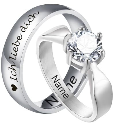 XUANPAI Personalisierte Paar Ringe Edelstahl Hochzeitsring mit Gravur Kundenspezifischer Ring Name Ring Freundschaftsringe Partnerringe Eheringe für Männer Frauen