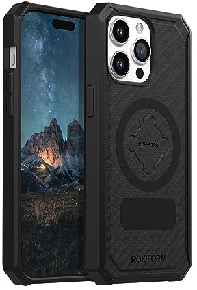 Rokform - iPhone 15 Pro Max Case, Rugged Series, Magnetic 15 Pro Max Cover with RokLock Twist Lock, Drop Tested Armor (Black)