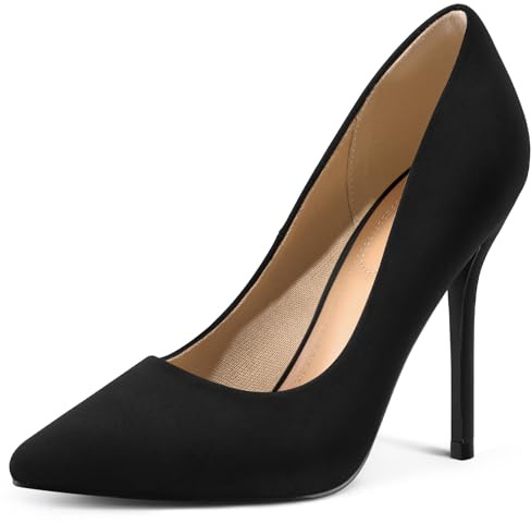 mysoft Women's High Heels Pumps Closed Pointed Toe Stiletto 4IN Heels Dress Wedding Shoes Black Nubuck