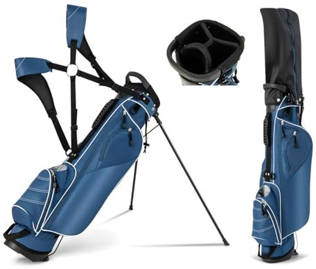 LIFEZEAL Golftasche, Tragbare Golfschlägertasche mit 4-fachen Trennwänden, Golf Stand Bag mit Verstellbarer Schultergurte, Leichte Standtasche für Herren & Frauen, Schwarz (Blau)