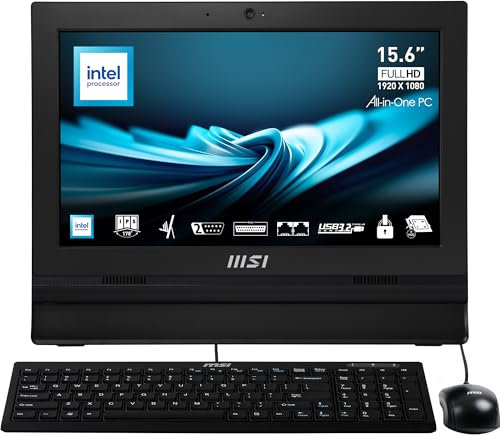 MSI PRO AP162T ADL-019DE AIO Desktop-PC, 15,6“ FHD IPS, Intel N100 CPU, 4 GB DDR4 RAM, 128GB PCIe NVMe SSD, WiFi 6E, Webcam & Lautsprecher - Tastatur, Maus, Windows 11 Pro - Schwarz