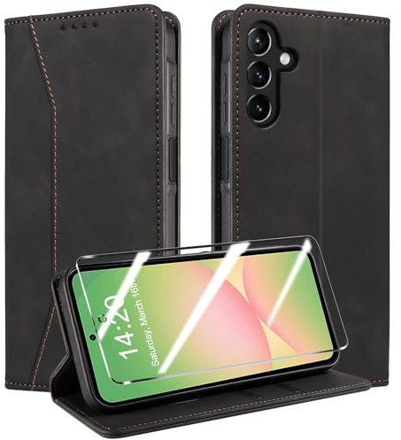 QHOHQ Funda para Samsung Galaxy A56 / A36 5G + Protector de Pantalla, [Protección RFID] Avanzado PU Piel Carcasa, [Ranura], Cierre Magnético, Tapa Antichoque - Negro