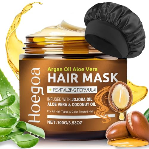 Feuchtigkeitsspendende Haarmaske+Seidenhaube Set,Arganöl Haarmaske,Haarpflege für Kaputtes Haar,für Geschädigtes Haar,Hair Mask,Repariert Schäden Glättet Spliss Verbessert Haarqualität