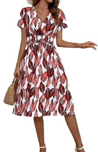 XIVISTO Vestito Donna Elegante Stampa Floreale Abito da Spiaggia Estivi Maniche Corte Vestiti con Scollo a V per Casual Vacanza ﻿