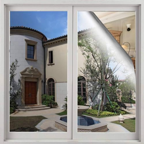 Volcanics One Way Window Film 90 x 199CM Privacy Film for Glass Windows, Heat Reflective Mirror Window Tint Film Home, Anti Glare Static Cling Window Stickers, Silver