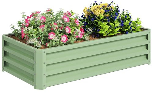 Outsunny cama elevada de acero, jardinera, jardinera de acero inoxidable, cama de verduras con base abierta, cama de hierbas para jardín, balcón, verde, 120 x 60 x 30,5 cm