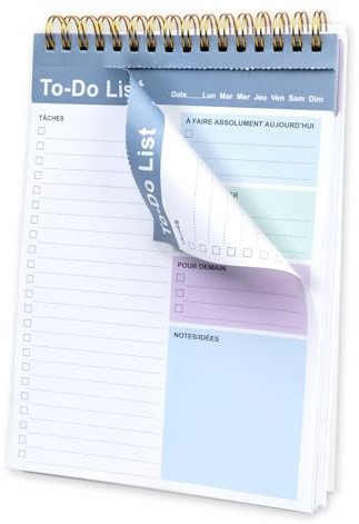 Agoer Planificador diario francés sin fechar, 3 colores, 1 unidad, planificador semanal para hacer, planificador semanal de tareas para hacer, escritura en ambos lados, cuaderno con lista de tareas