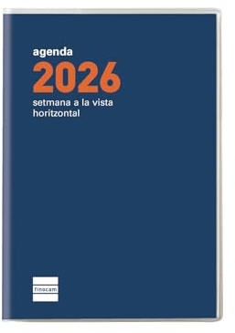 Finocam - Agenda encuadernada de bolsillo, ligera y portátil Semana Vista Horizontal | Enero - Diciembre (12 meses) | Agenda encuadernada con funda | Plana Cóctel - Azul - Catalán