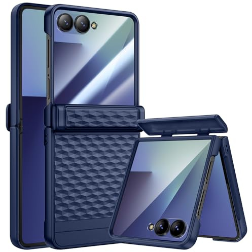 HWeggo Funda para Samsung Galaxy Z Flip 7 [No para Flip 7FE] con Protector de Pantalla y protección de bisagra,Funda para Samsung Galaxy Z Flip 7,Azul
