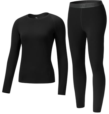 gagli Set di biancheria intima termica da donna, strato di base, ultra morbido, a maniche lunghe, foderato in pile, maglia a maniche lunghe e leggings termici per l'inverno, Nero , S