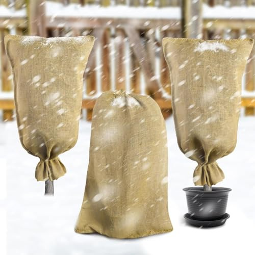 UieoKakeh Bolsas de Tela Antihielo para Plantas - Paquete de 3 Reutilizables de 40 X 24 - Protección Invernal de Arpillera para Árboles de Jardín