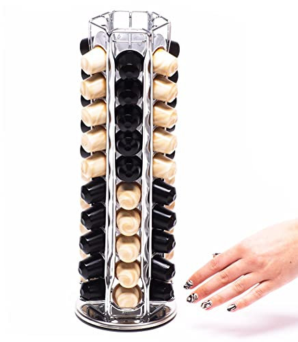 Peak Coffee Grand Porte Capsules Nespresso Original, 70 Capsules - Support et Distributeur Rotatif 360° pour Dosettes de Machines à Café Nespresso - Structure Métallique Finition Chrome 37,5x13 cm