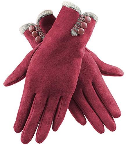 Dokpav Womens Winter Warm Gloves Touch Screen Phone Soft Warm Lined Thick Gloves Windproof for Outdoor Sports,Driving,Running,Walking (Wine red)