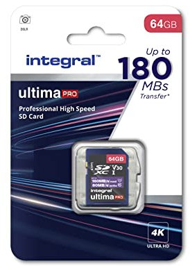 Integral 64GB SD Card 4K Video Read Speed 180MB/s and Write Speed 80MB/s SDXC V30 U3 180-V30 Our Fastest Ever High Speed SD Memory Card