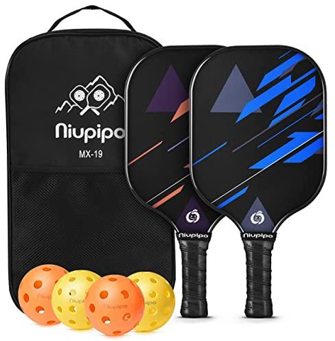 niupipo Pickleball Paddles, Lightweight Pickleball Rackets w/Fiberglass Surface, Pickleball Set of 4 Balls and 1 Pickleball Bag