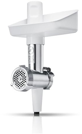 Bosch Fleischwolf MUZS2FWW, Fleischwolf-Aufsatz, Stopfer, Edelstahl Loch-Scheibe 4,5 mm, auch für Fisch und Gemüse, passend für MUM Serie 2 Küchenmaschine