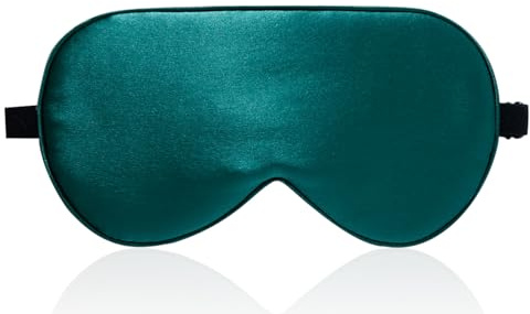 LaCourse Masque pour les yeux 100 % soie de mûrier naturelle pour dormir avec une pochette de voyage, deux côtés en soie bio 19 mommes, masque de sommeil réglable pour femme, vert noirâtre