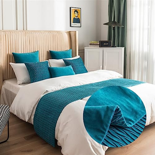 Morbuy Runner Letto Matrimoniale, Corridore Letto, Reversibile Plissettato Sciarpa e Federa da Letto, Modern Alberghi Scarf Runner Decorazione (45x45 cm (Federa Jacquard),Cielo Blu)