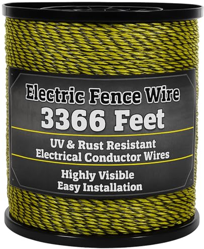 Houseables Electric Fence Wire, Hot Wire Fence, Electric Fencing, Livestock Fencing, Electrical Polywire Rope for Chicken, Agricultural, Goat, Garden, Dogs, Horse, Pig, Poly, 1026 Meters (3366 Feet)