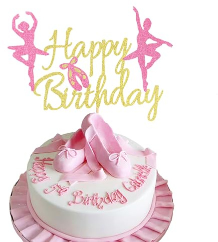 Arthsdite 1Pc Ballet Happy Birthday Cake Topper, Ballerina Girl Dancing Cake Supplies, Ballerina Girl's Birthday Party Decorations Ballet Dancer Cake Topper, M