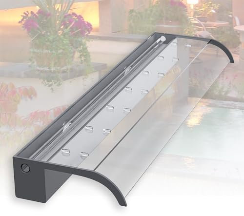 LONGRUNNEW Fontaine De Piscine, Cascade Bassin Exterieur en Acrylique 90cm De Long, Incurvé Lame D’Eau Largeur 18cm, Cascade Piscine Hors Sol avec Accessoires pour La Décoration D'étang, Patio,Jardin