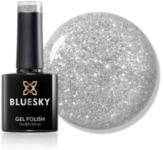 Bluesky Gel Nail Polish 10ml, Silver Bells - XMAS2103, Silver Glitter Gel Nail Polish for 21 Day Manicure, Professional, Salon & Home Use, Requires Curing Under LED UV Nail Lamp