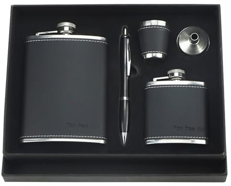 GIGIIS Fiaschetta Flacone Portatile Fiaschetta Tascabile per Alcool per Liquori e Whisky 8once/227ml + 3once/85ml Fiaschetta in Acciaio Inox Nero con 2 Tazze e 1 Imbuto per Escursione, Campeggio