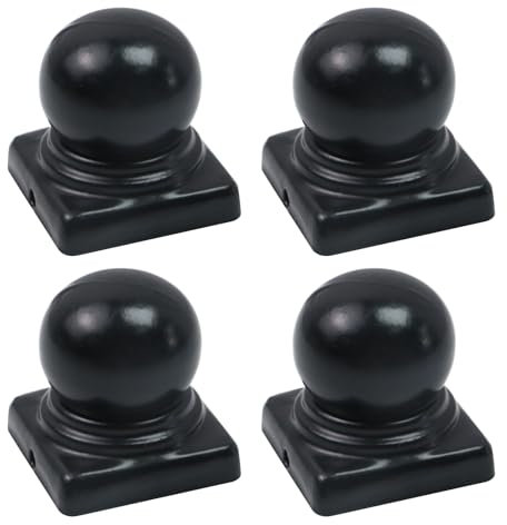Tsnamay 4Pcs Black Fence Post Caps with Top Ball,Post Caps Ball Dome Deck Post Caps with Screws for Actual 1.97x1.97/50mm Metal Posts