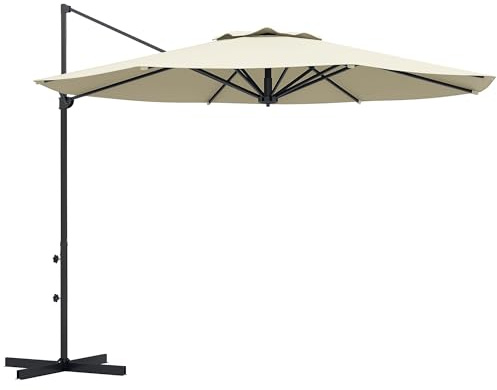 Outsunny Sombrilla de Jardín Ø294x242 cm Parasol de Terraza con Altura Ajustable Poste Giratorio 360° Ángulo de Techo Ajustable y Ventilación Superior para Patio Piscina Crema