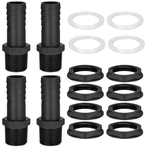 CODIRATO 4 Stück 1 Zoll Regentonnendurchführung Kunststoff Tankdurchführung mit Schlauchtülle 25mm Wassertank Schlauchanschluß Außengewinde Regentonnen Verbinder für Regentonne, Wassertanks