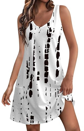 Robe Femme Chic et Elegant été Décontracté T-Shirt Robes Plage Col Rond Robes au Genou sans Manches Imprimé Floral Ample Robe